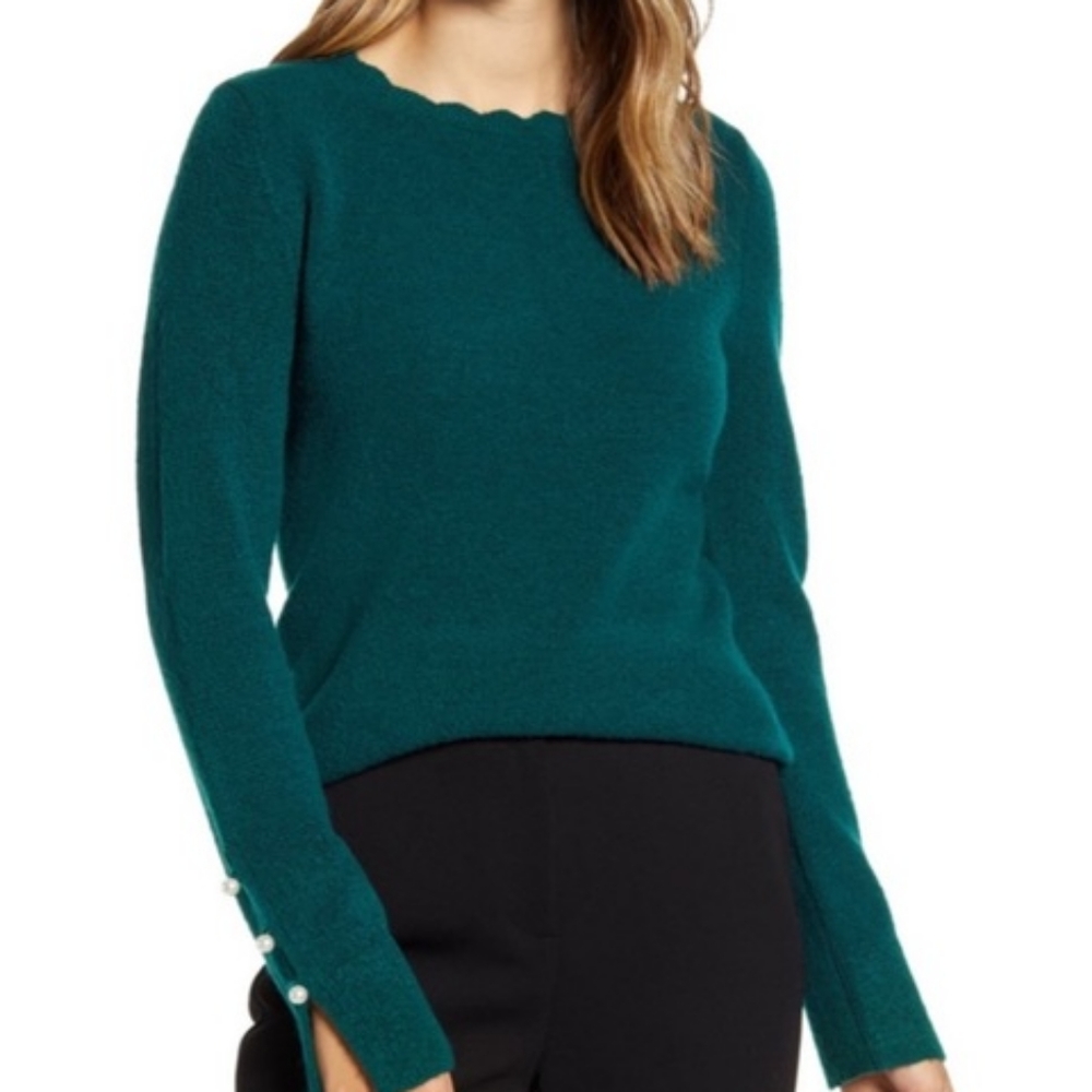 Rachel Parcell NWT Green Sweater Pearl Sleeves Large